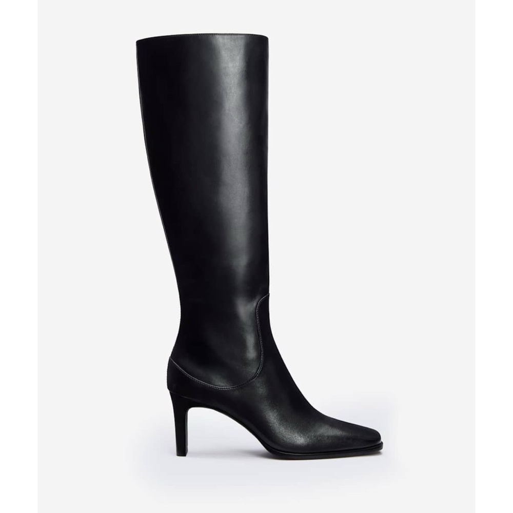 New Reformation Claudette Knee High Heeled Leather Boots Black 7.5 - Picture 3 of 15